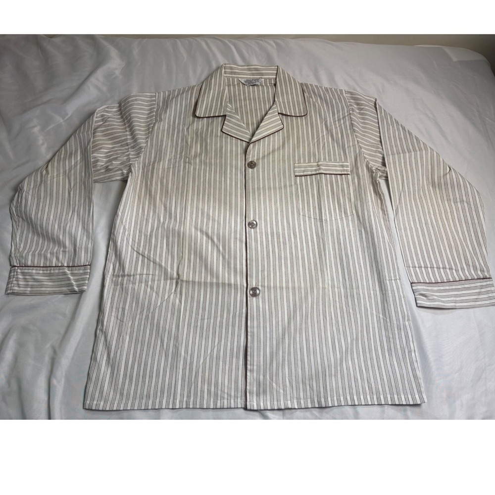 Sears Pajama Top Mens M Brown White Excellent Vintage Striped Perma-Prest